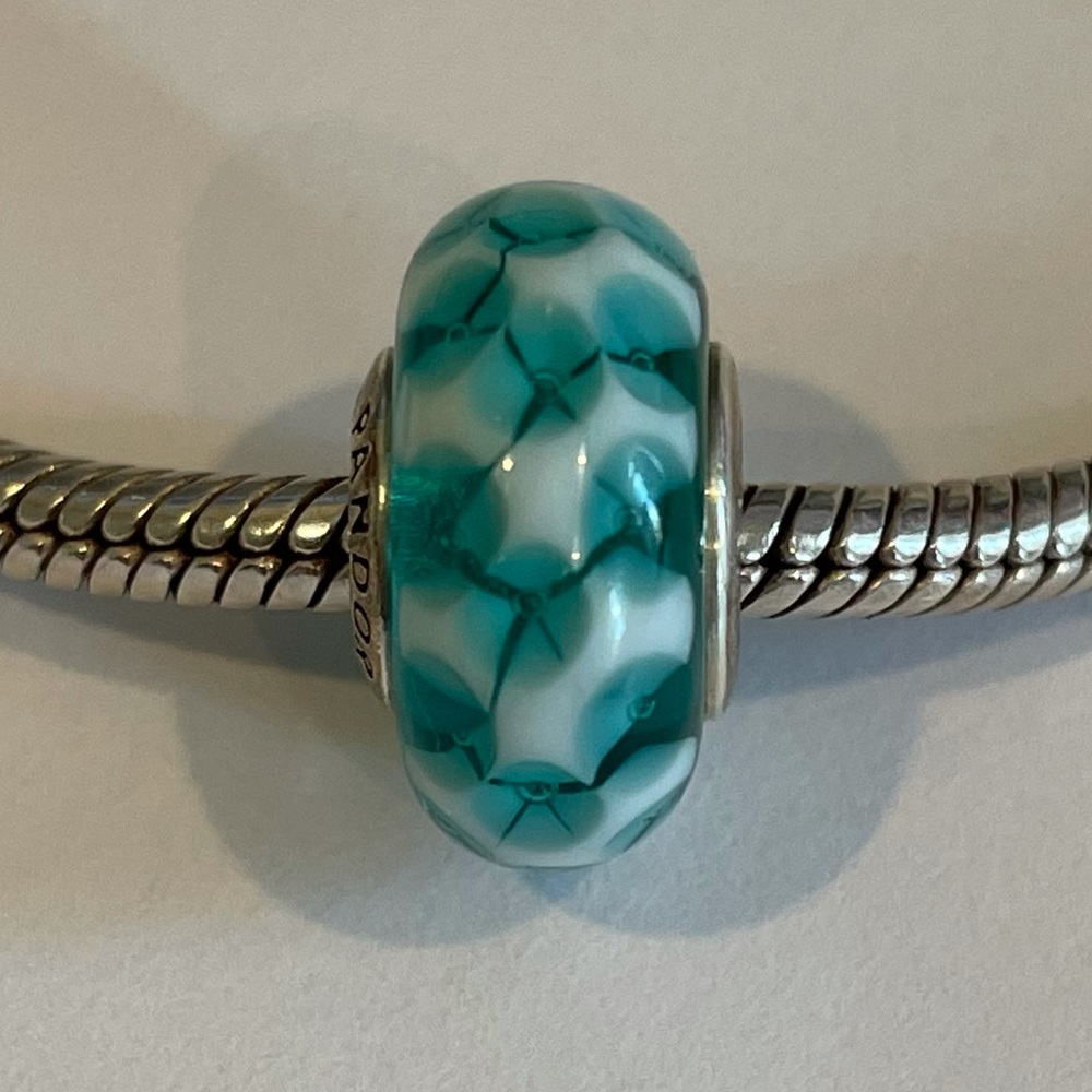 Pandora murano glass teal lattice charm bead